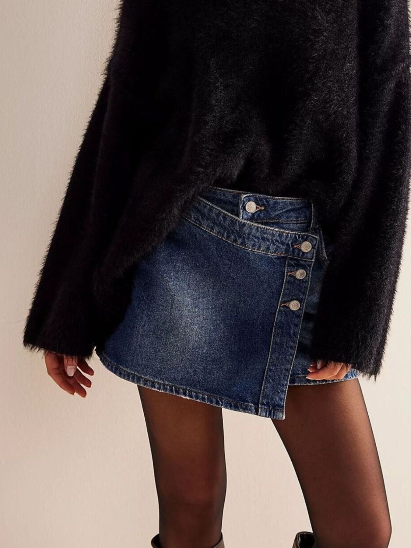 Asymmetrical Button Front Denim Skort - Be Bliss Boutique