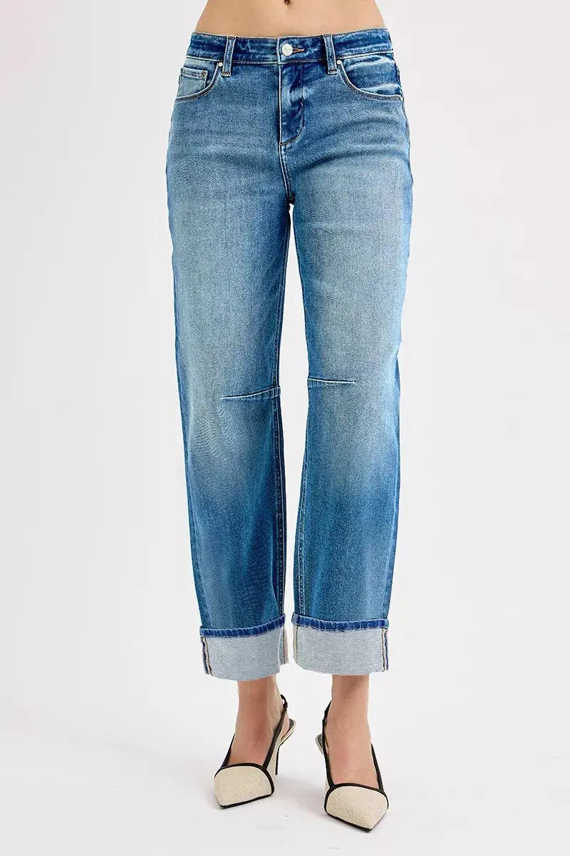 RISEN Jeans - Slouchy Crop Barrel Cuffed Jeans - Be Bliss Boutique