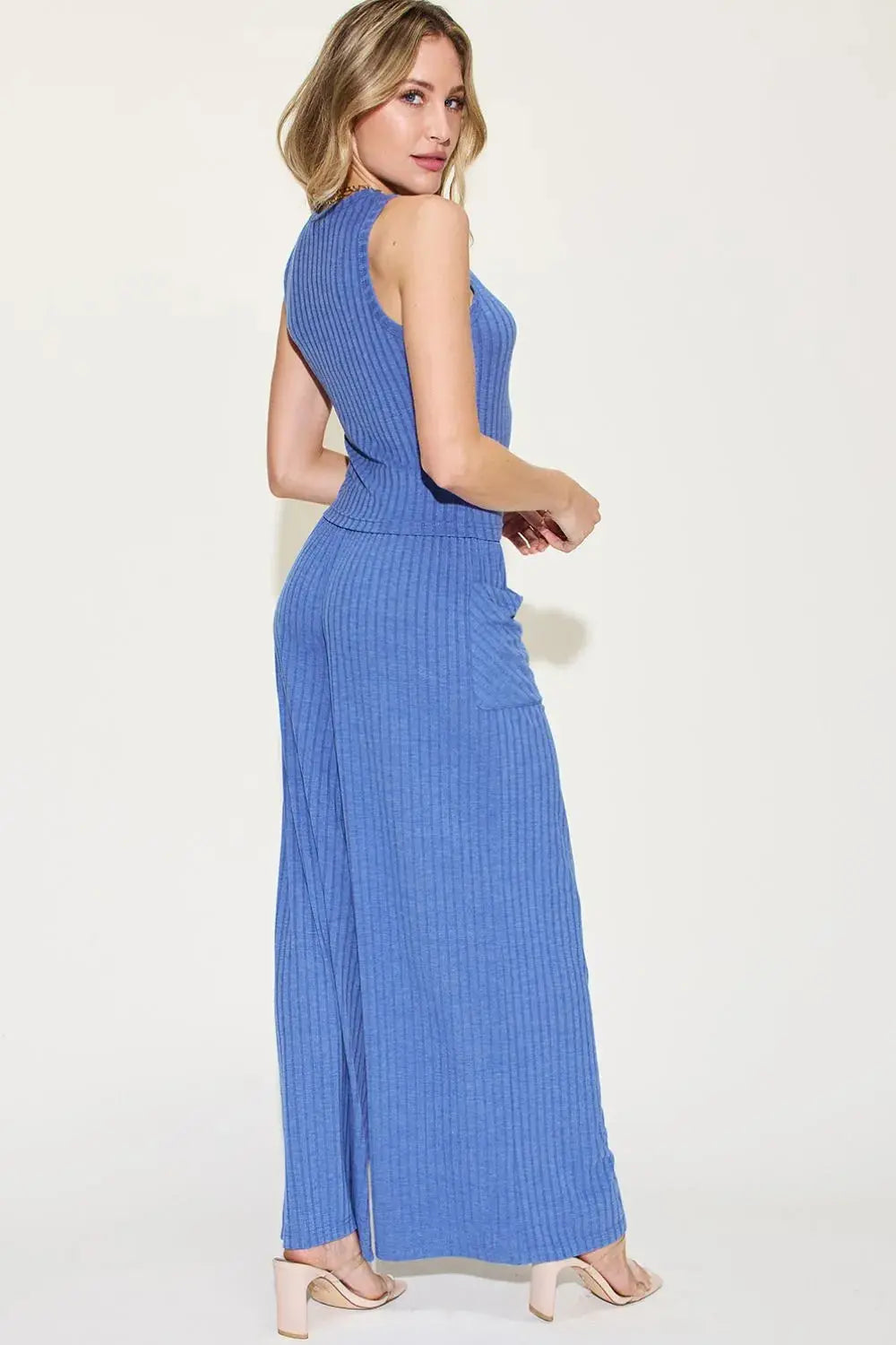 Basic Bae Full Size Ribbed Tank and Wide Leg Pants Set - Be Bliss Boutique