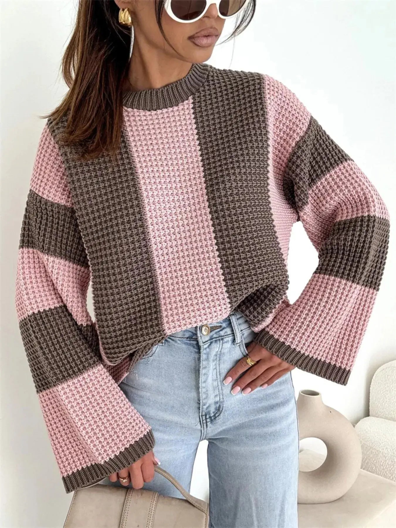 Color Block Long Sleeve Sweater - Be Bliss Boutique