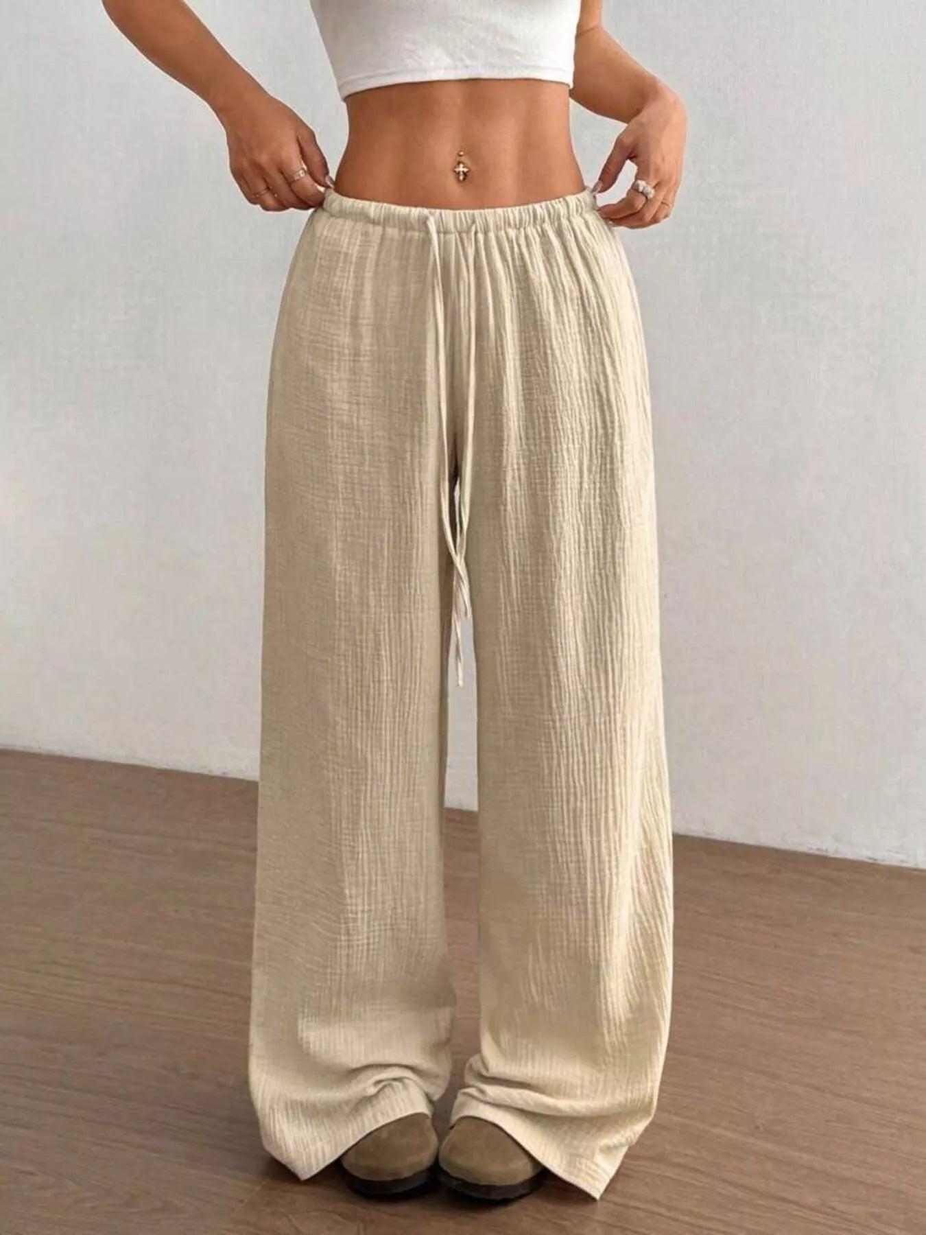 Full Size Drawstring Wide Leg Pants Plus Size -  Be Bliss Boutique