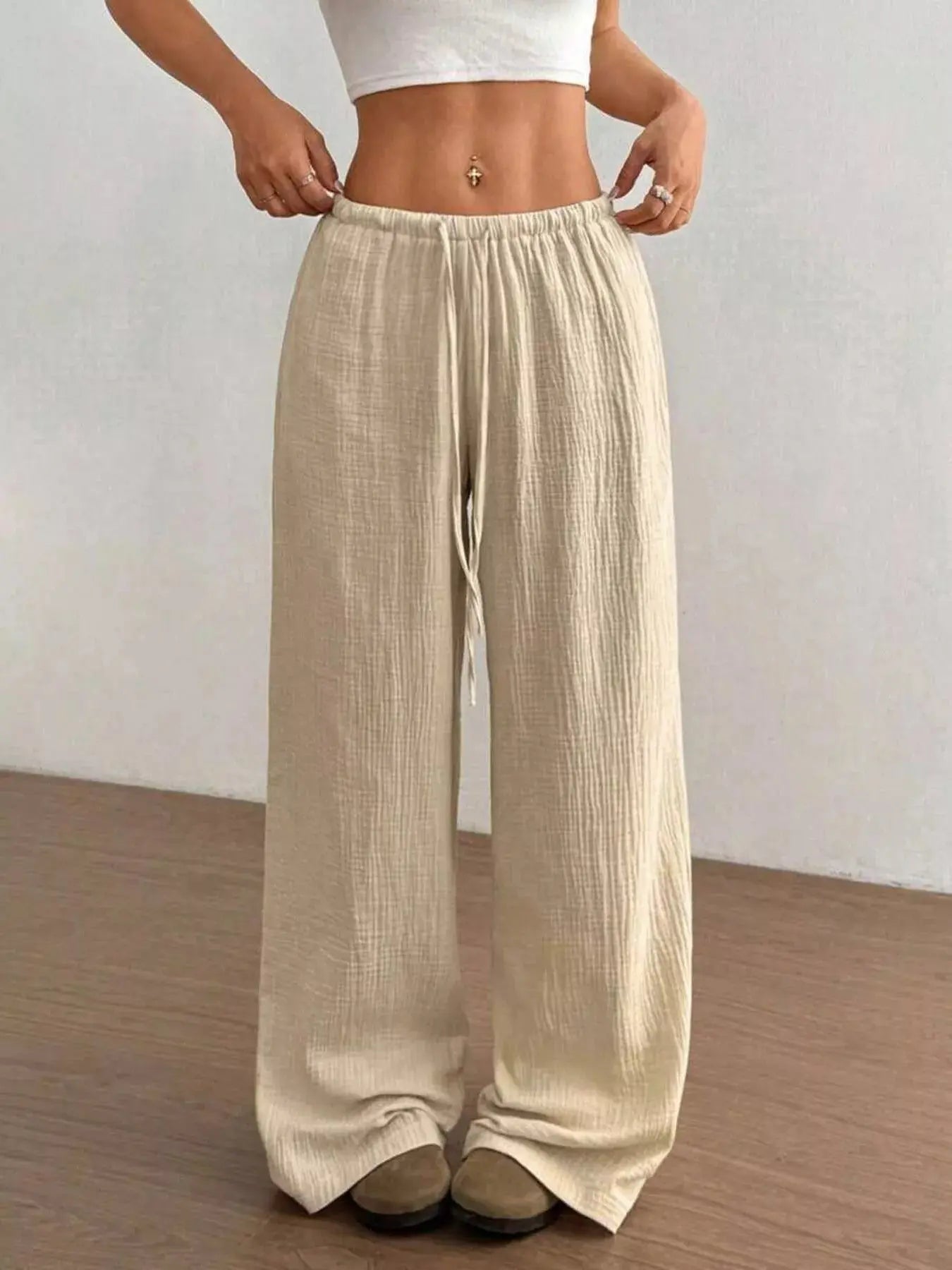Plus Size Drawstring Wide Leg Pants - Be Bliss Boutique