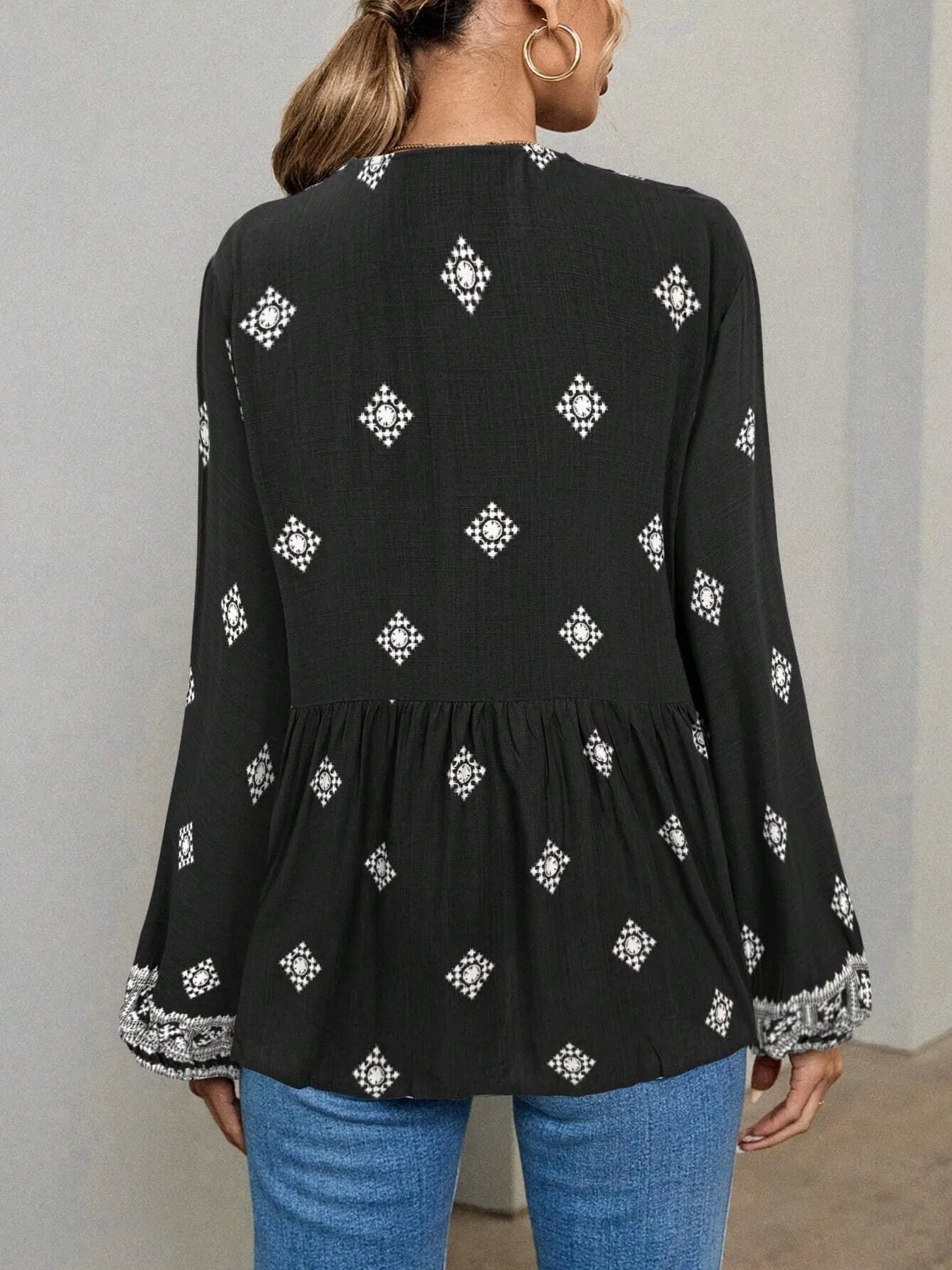 Tie Front Long Sleeve Blouse -  Be Bliss Boutique