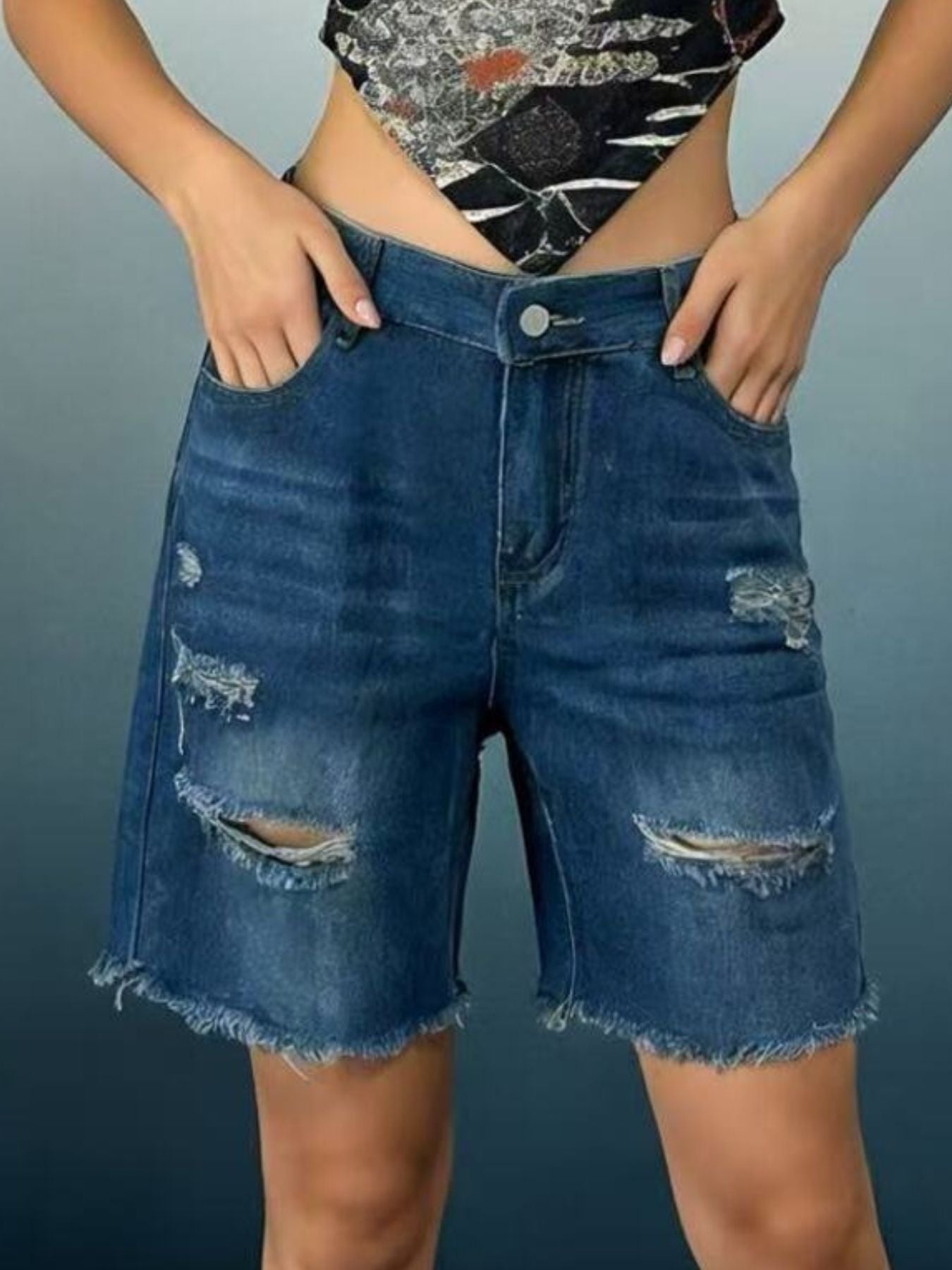 Plus Size Ripped Frayed Hem Denim Shorts - Be Bliss Boutique