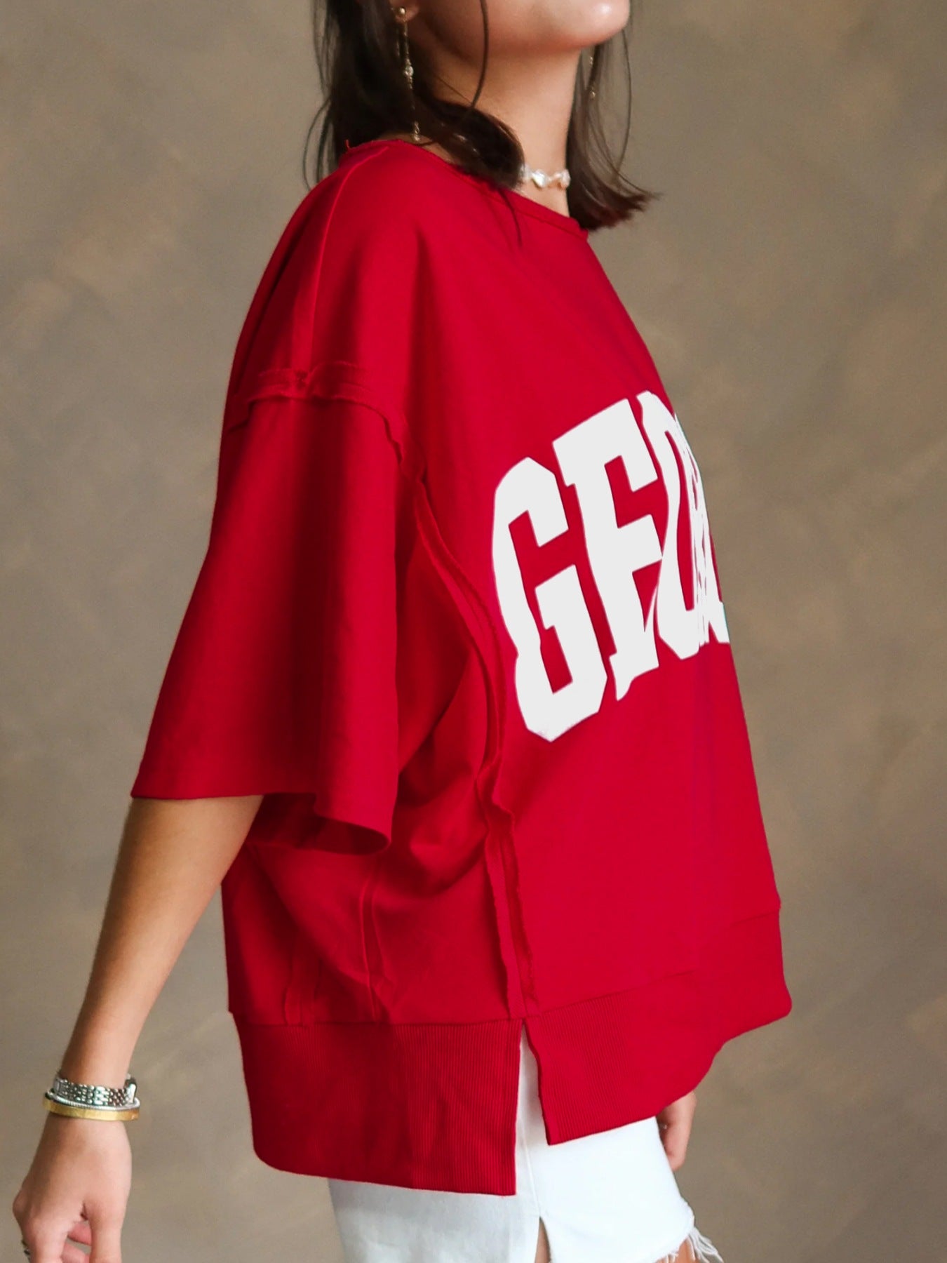 GEORGIA Raw Seam Oversized Drop Shoulder T Shirt - Be Bliss Boutique