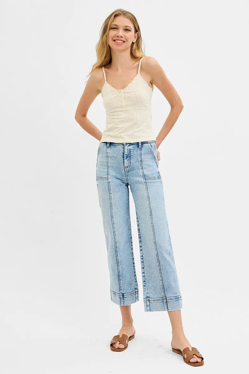 High-Rise Crop Wide-Leg Front-Seam RISEN Jeans – Full & Plus Size - Be Bliss Boutique
