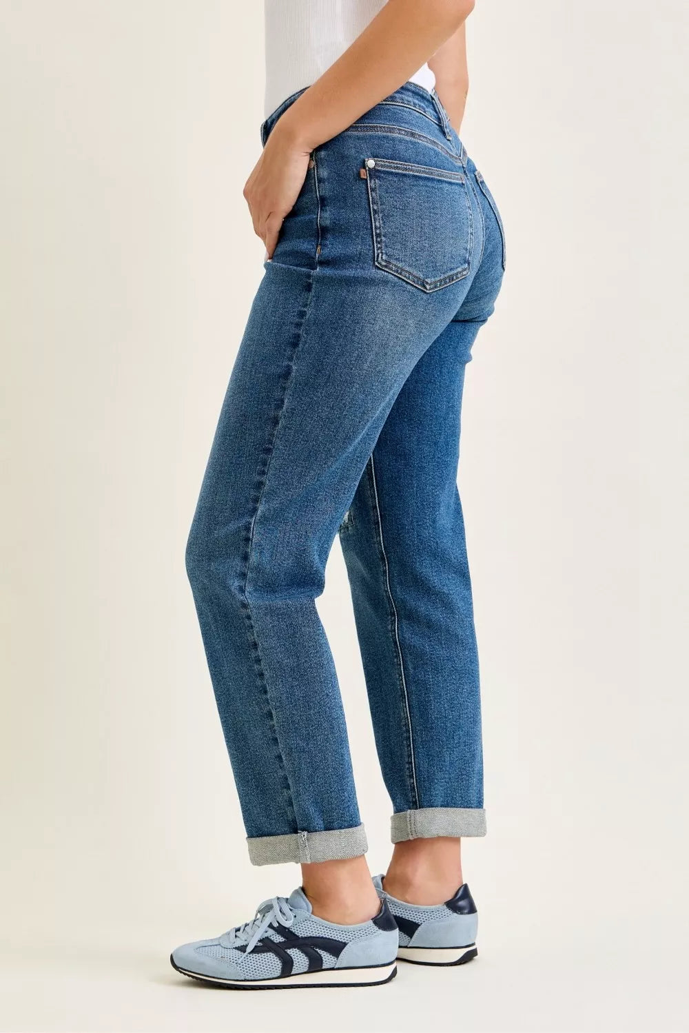 Judy Blue Mid Rise Boyfriend Embroidered Repair Patch Jeans - Be Bliss Boutique