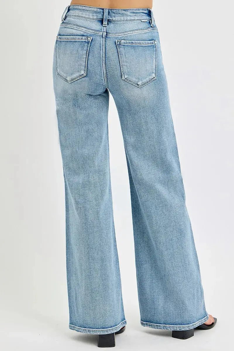 Full Size Mid Rise Wide RISEN Jeans with Front Patch Pocket - Be Bliss Boutique