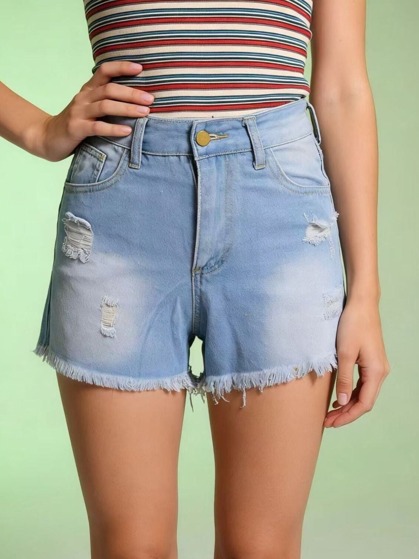 Distressed Frayed Hem Denim Shorts - Be Bliss Boutique