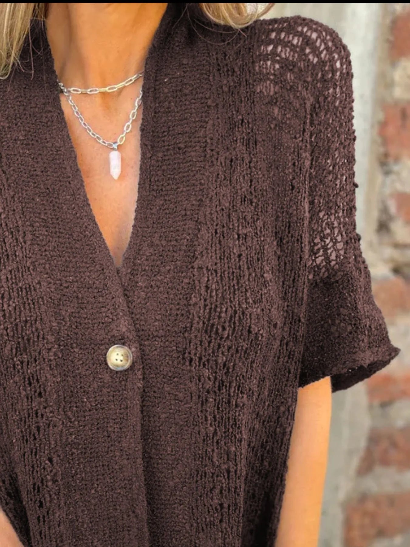 Full Size Knit Openwork One Button Cardigan - Be Bliss Boutique