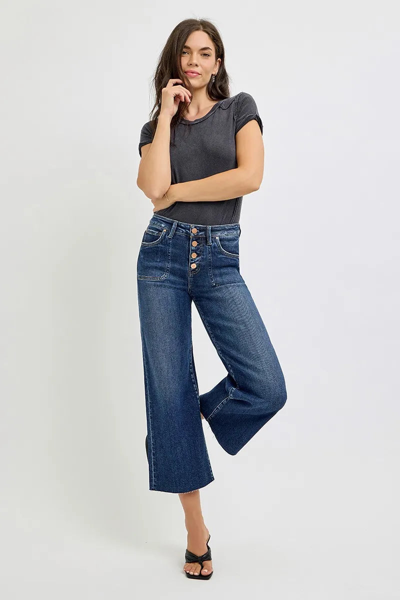 Full Size High Rise Wide Leg Cropped Button Fly RISEN Jeans – Plus Size - Be Bliss Boutique