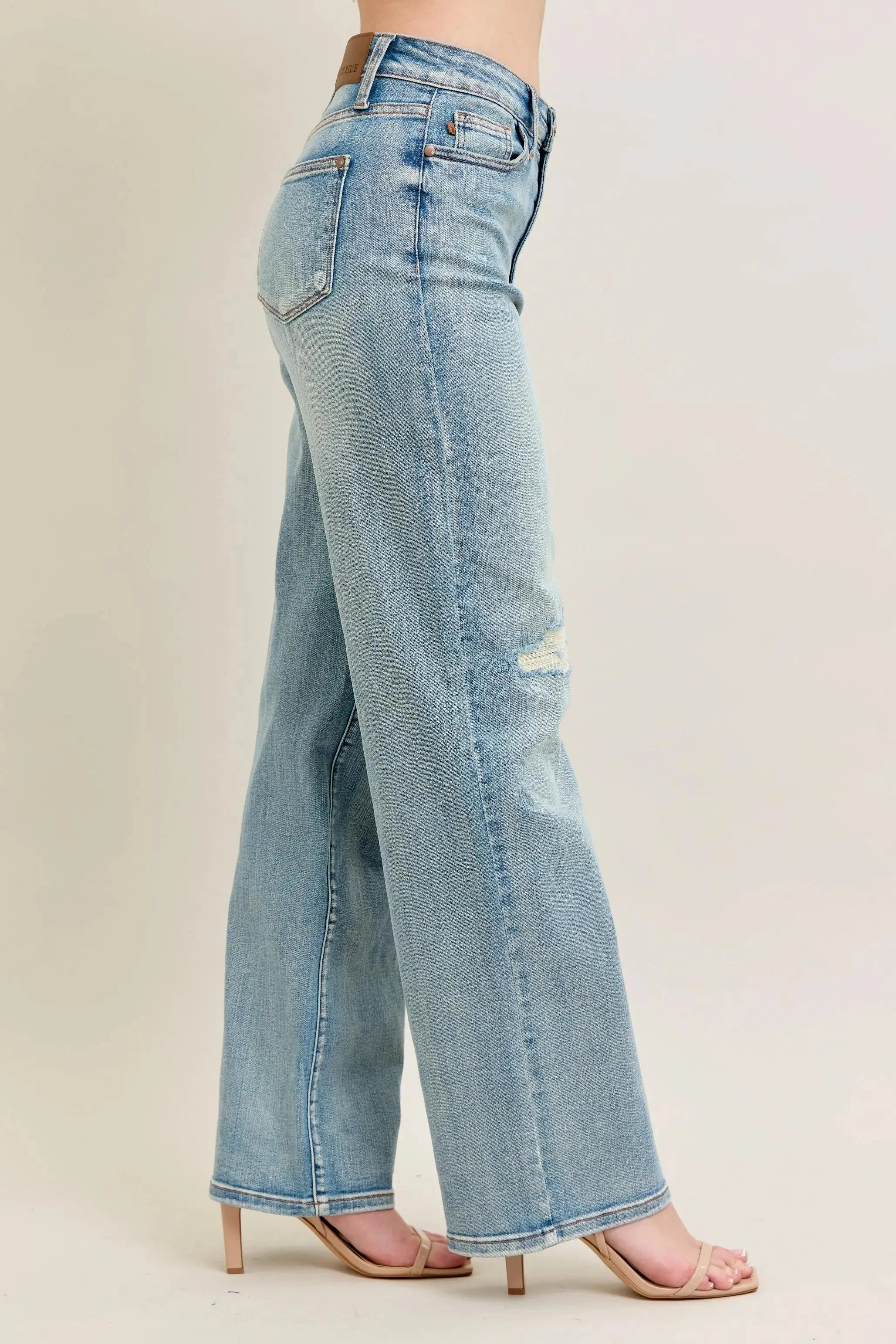 Judy Blue Jeans -Plus Size High Waist Destroy & Knee Patch Straight Leg - Be Bliss Boutique