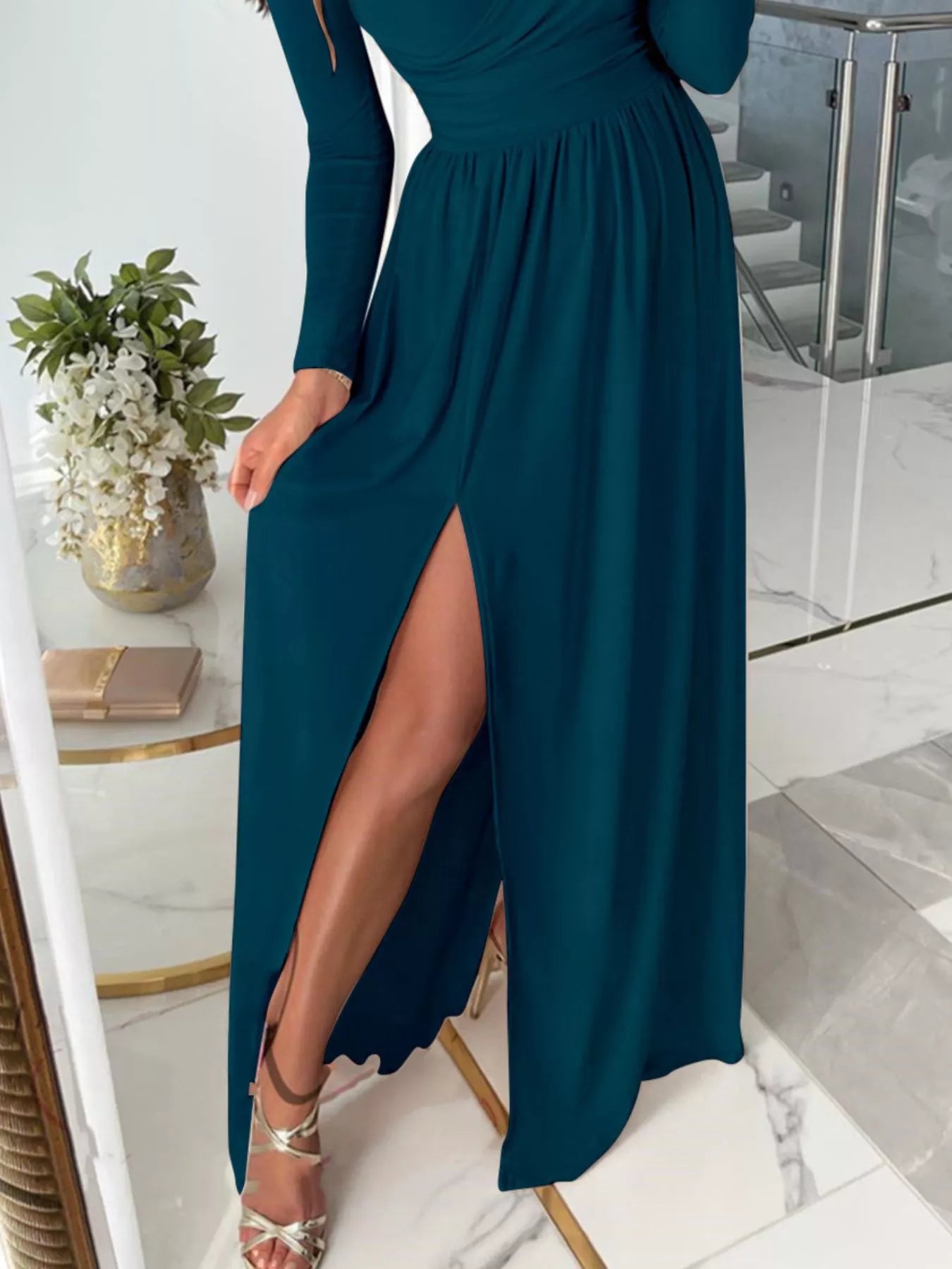 Slit Surplice Cold Shoulder Maxi Dress - Be Bliss Boutique