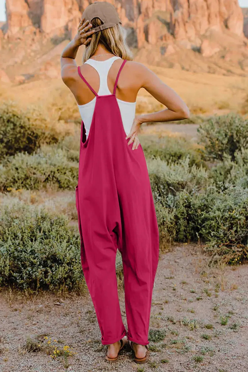 Double Take Full Size V-Neck Sleeveless Jumpsuit with Pockets - Be Bliss Boutique