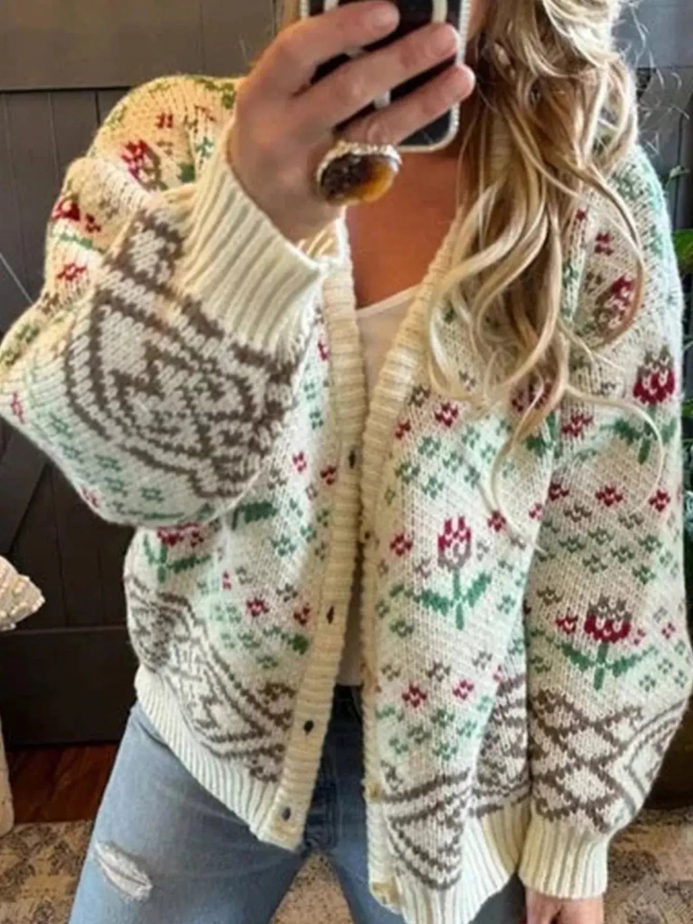 Cozy Vintage Floral Knit Button Up Cardigan - Be Bliss Boutique