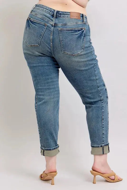 Full Size/Plus Size Mid Rise Vintage Wash Boyfriend Judy Blue Jeans - Be Bliss Boutique
