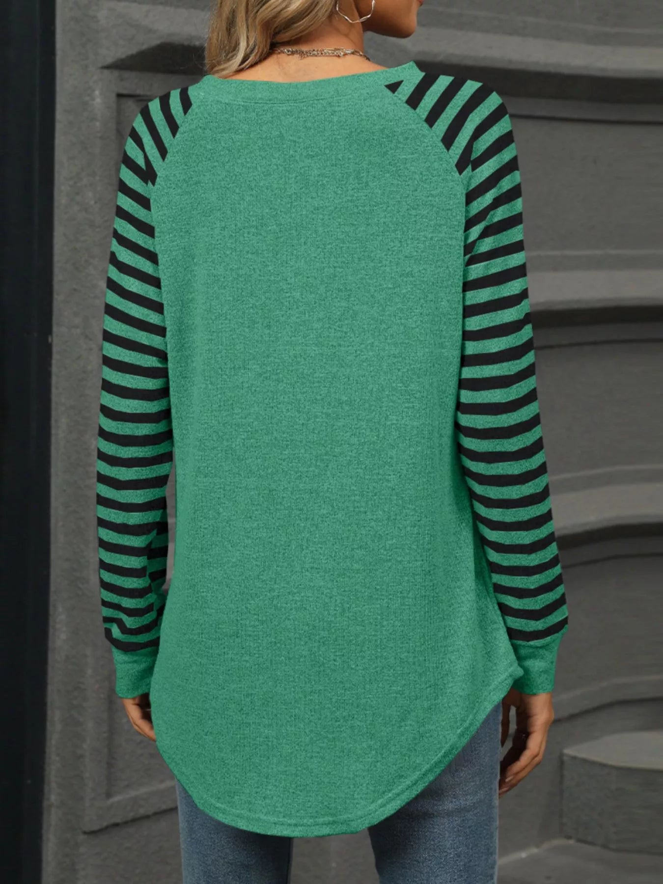 Striped Round Neck Raglan Sleeve T-Shirt - Be Bliss Boutique