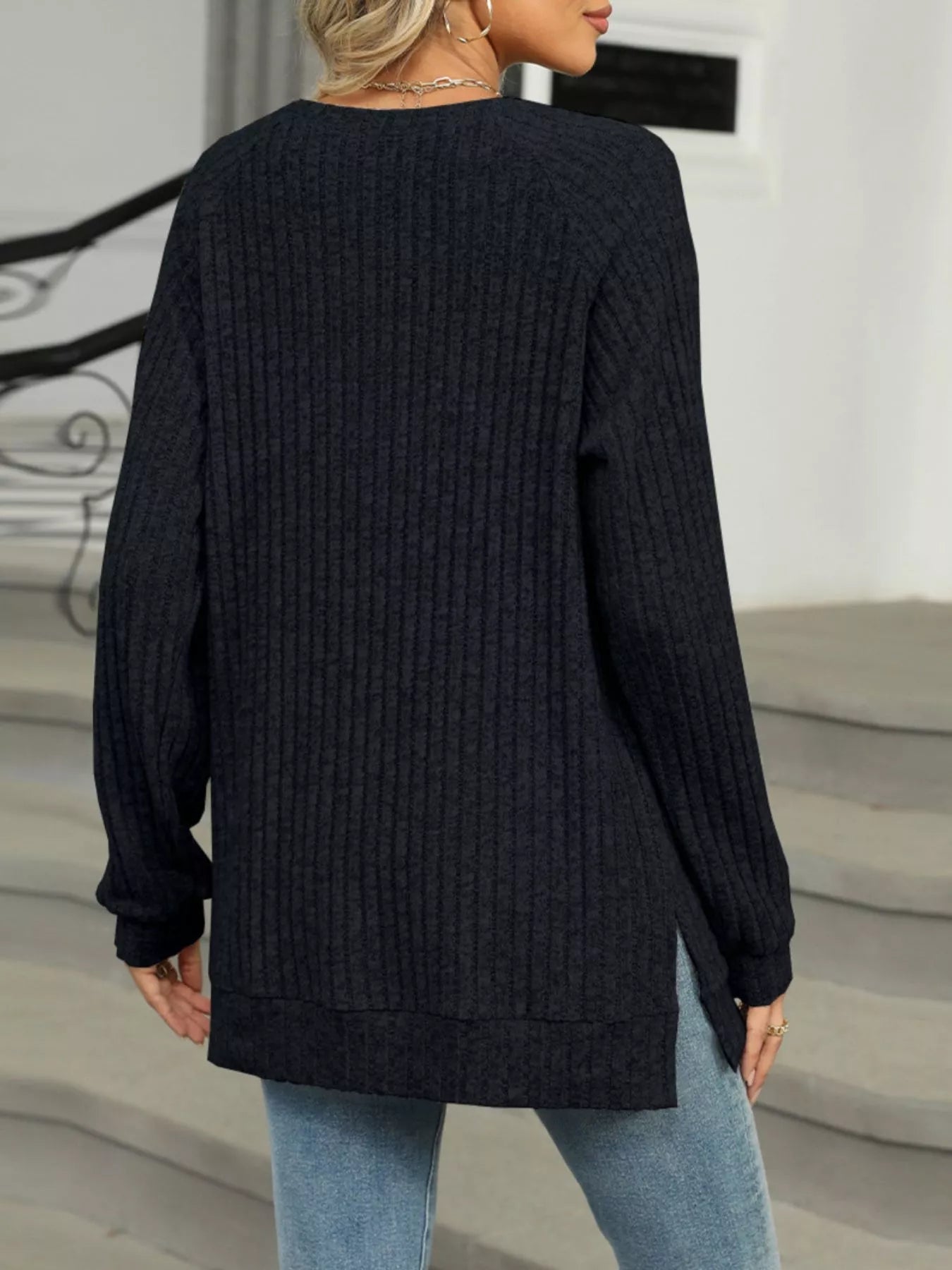 Cozy Chic Ribbed Button Detail Long Sleeve Tunic -  Be Bliss Boutique