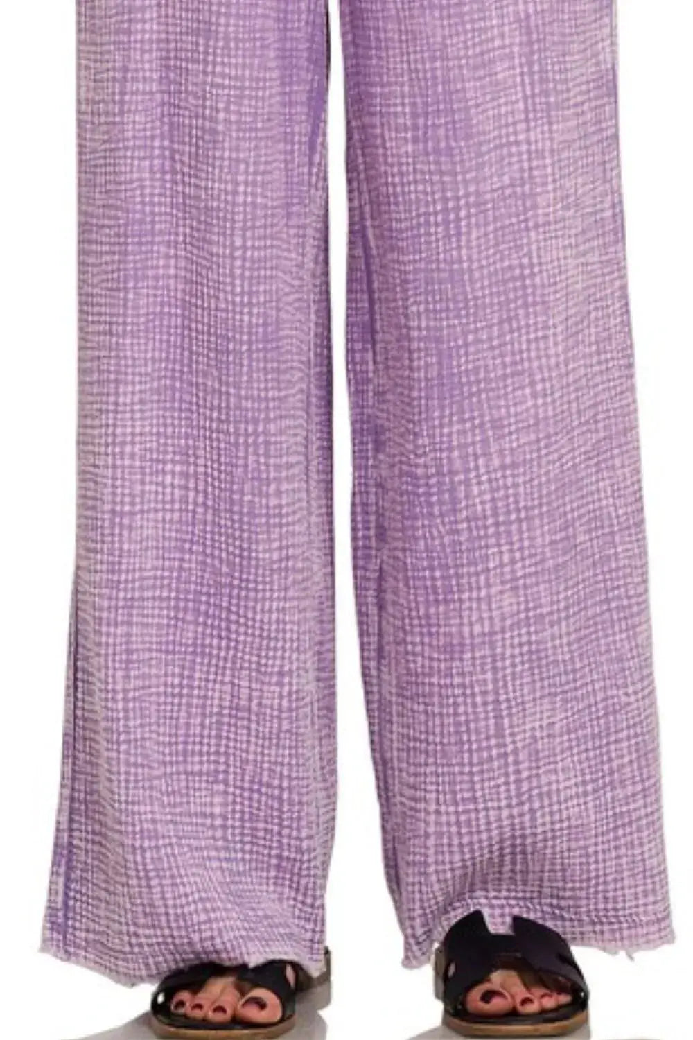 Zenana Lavender Washed Double Gauze Wide Leg Cotton Lounge Pants - Be Bliss Boutique
