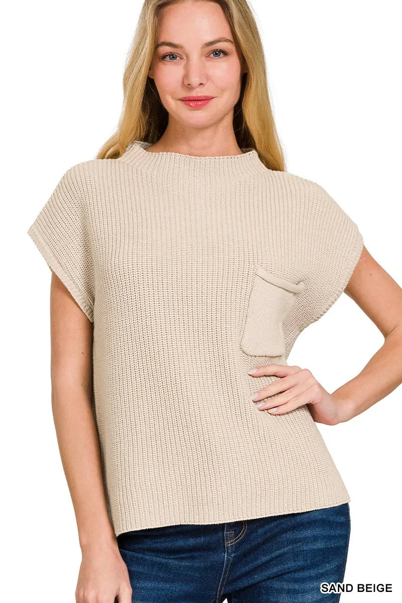Zenana Short Sleeve Mock Neck Sweater - Be Bliss Boutique