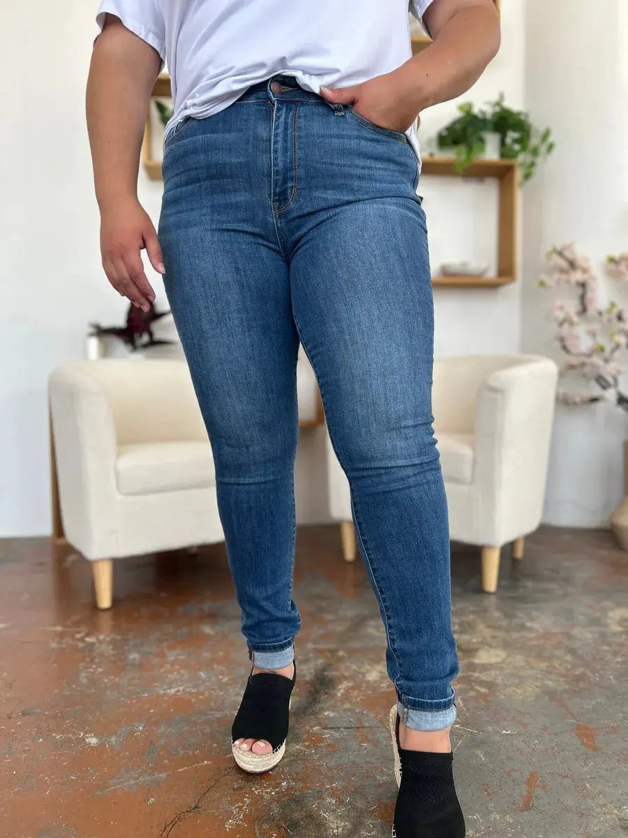 Full Size/Plus Size Cuffed Hem Skinny Judy Blue Jeans - Be Bliss Boutique