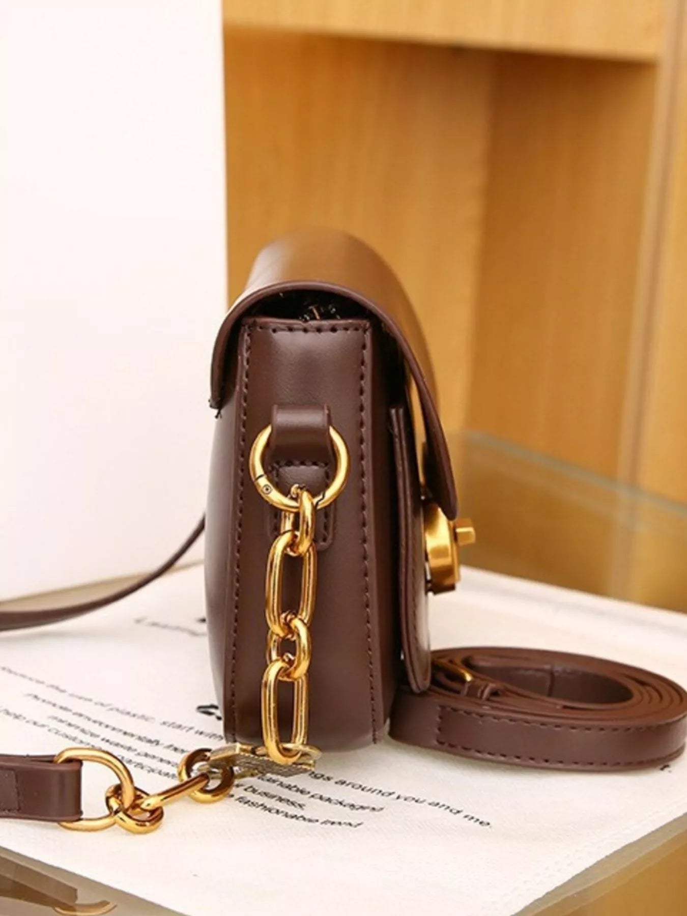 Classic Gold Lock Leather Flap Shoulder Bag - Be Bliss Boutique