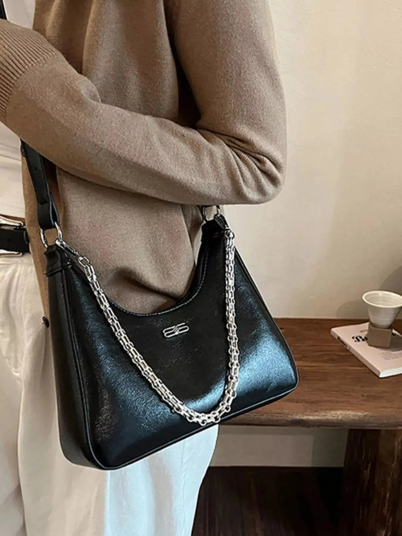 Chain-Accented Crossbody Bag - Be Bliss Boutique