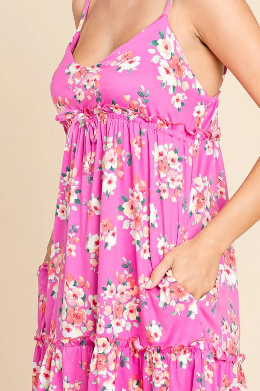 Culture Code Full Size Pink Ruffled Floral Cami Dress - Be Bliss Boutique