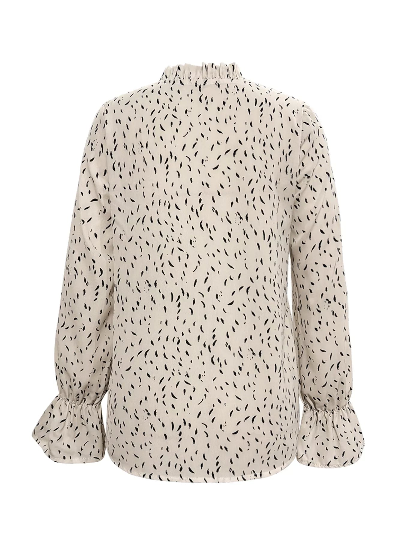 Ruffled Printed Tie Neck Long Sleeve Blouse - Be Bliss Boutique