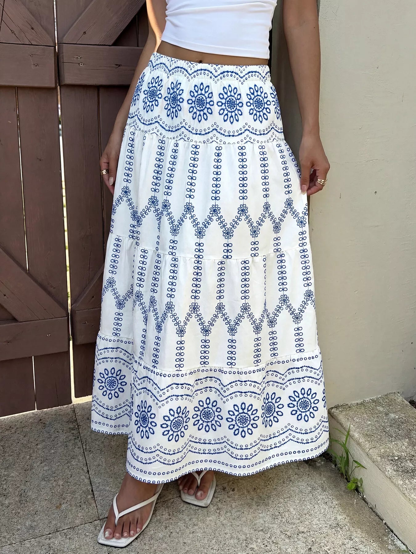 Printed Tiered Maxi Skirt - Be Bliss Boutique