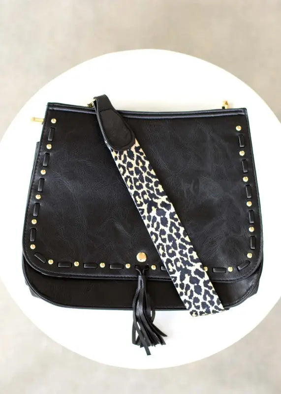 Leopard Strap Fold-over Crossbody Bag - Be Bliss Boutique