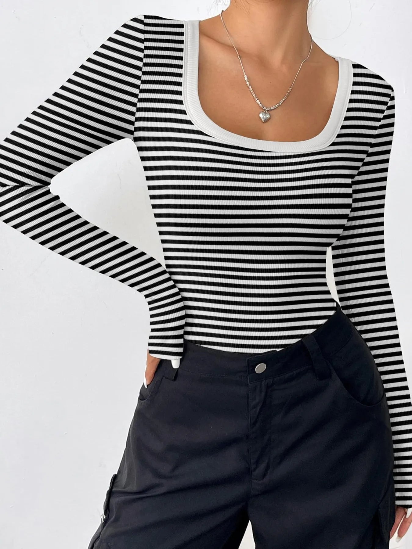 Striped Long Sleeve Scoop Neck T-Shirt - Be Bliss Boutique