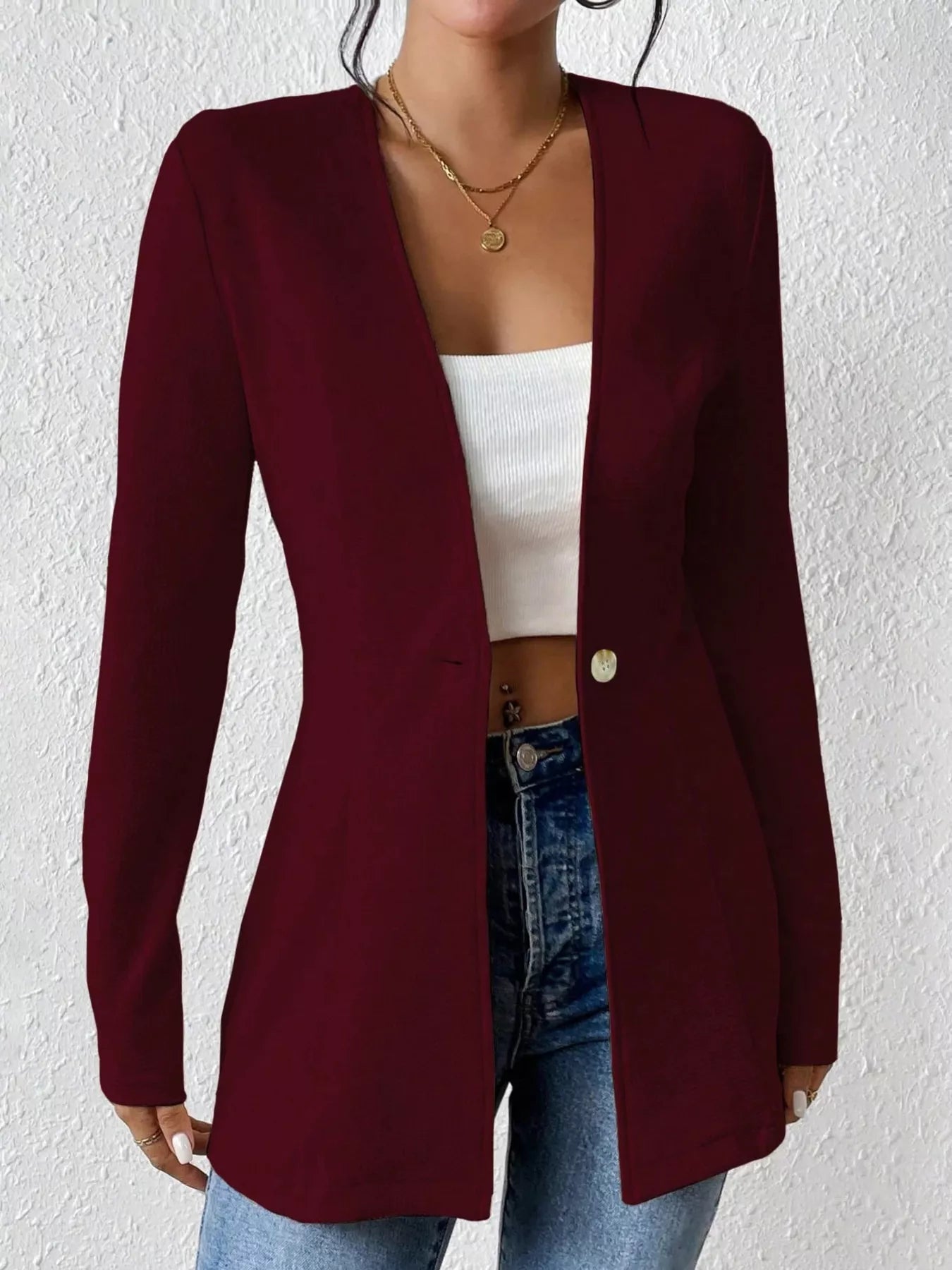 One Button Long Sleeve Blazer - Be Bliss Boutique