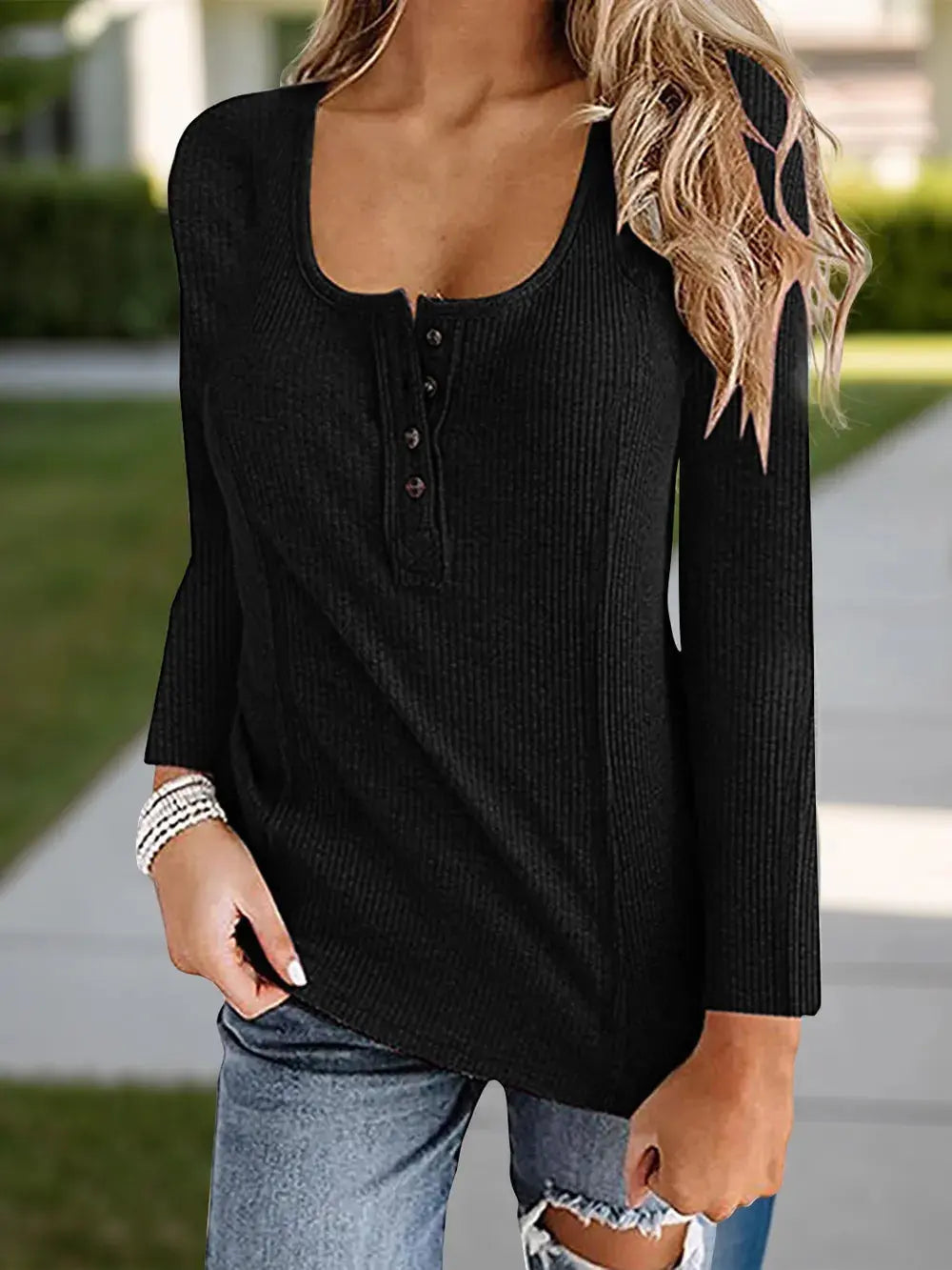 Full Size Scoop Neck Long Sleeve T Shirt - Be Bliss Boutique