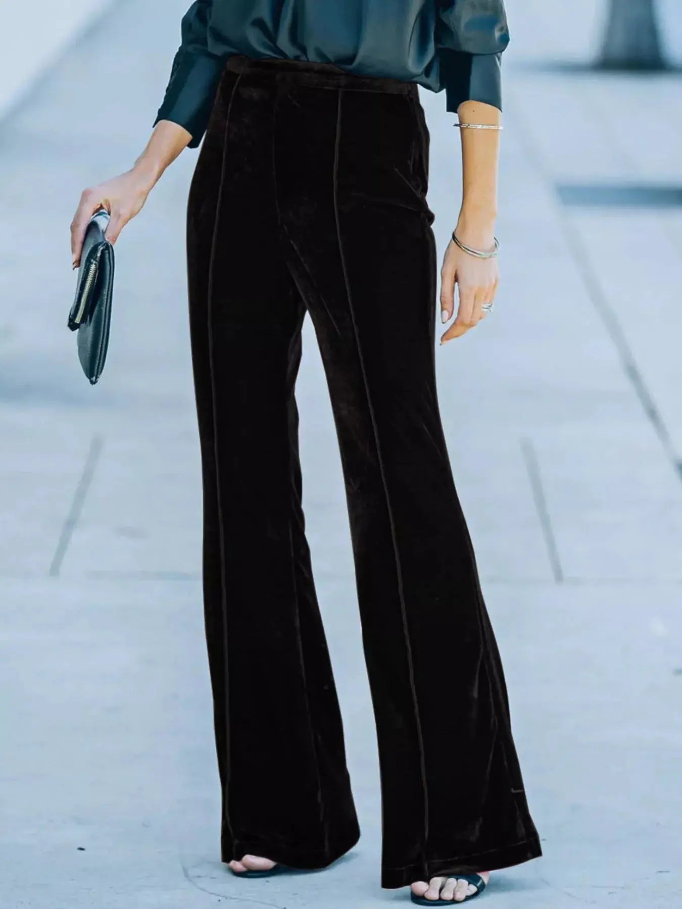High-Waisted Wide Leg Velvet Pants - Be Bliss Boutique