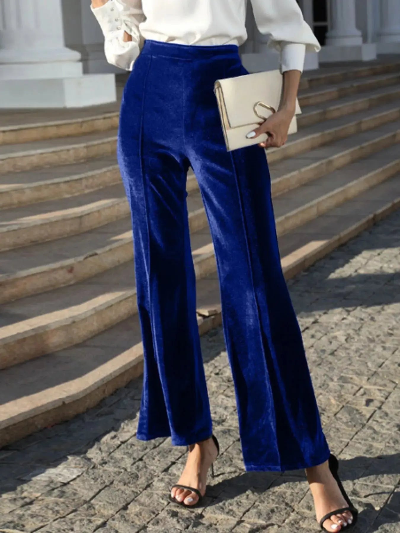 High-Waisted Wide Leg Velvet Pants - Be Bliss Boutique