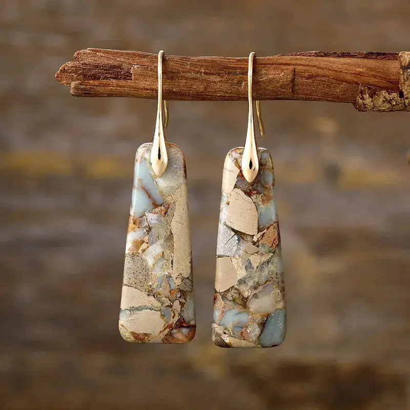 Trapezoid Natural Stone Drop Earrings with Gold or Silver Hooks - Be Bliss Boutique