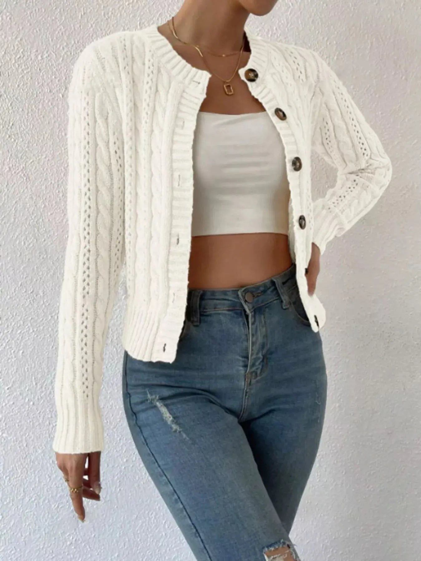 Cable Knit Button Up Cardigan - Be Bliss Boutique