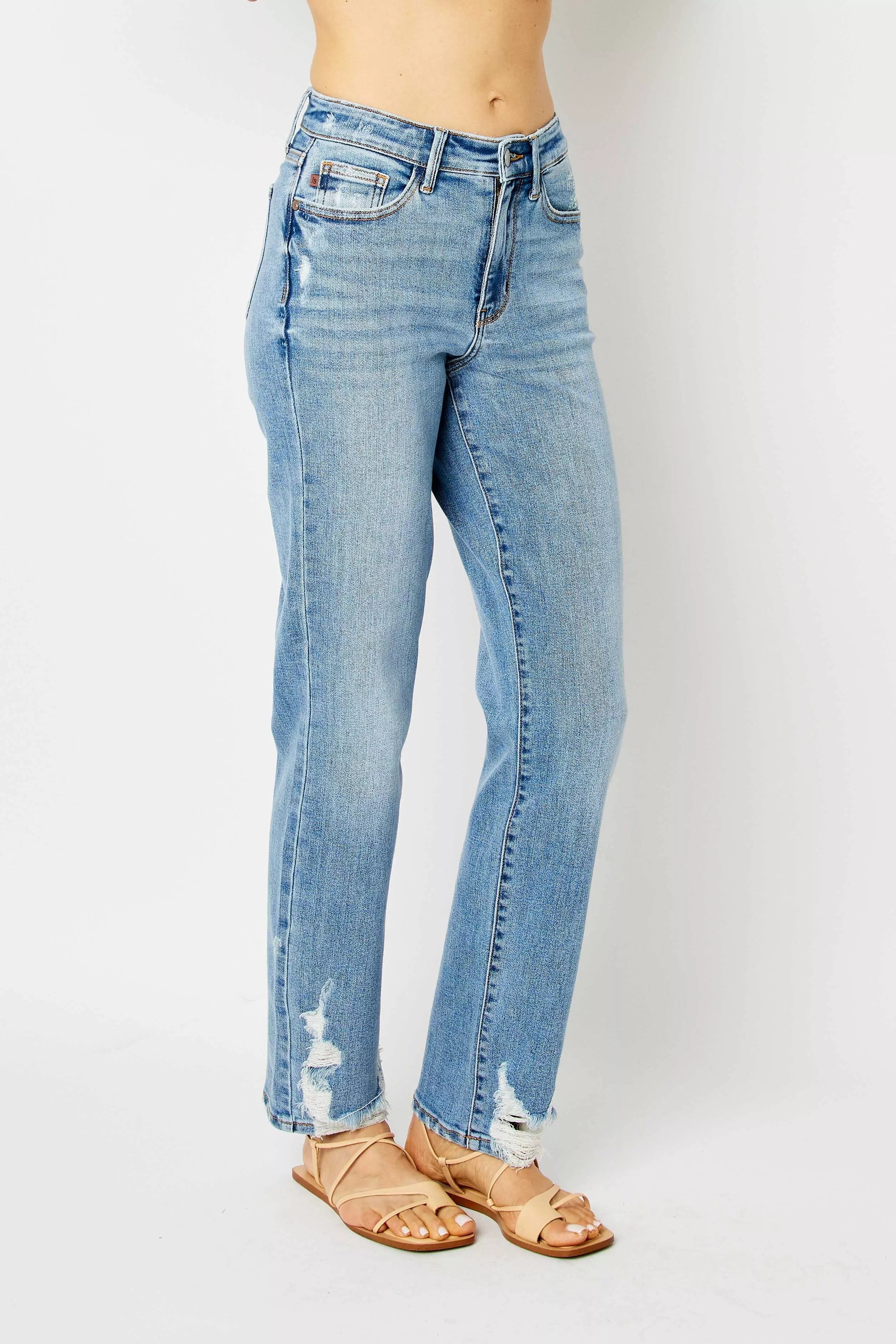 Judy Blue Full Size High Waist Straight Jeans with Heavy Destroy Plus Size - Be Bliss Boutique