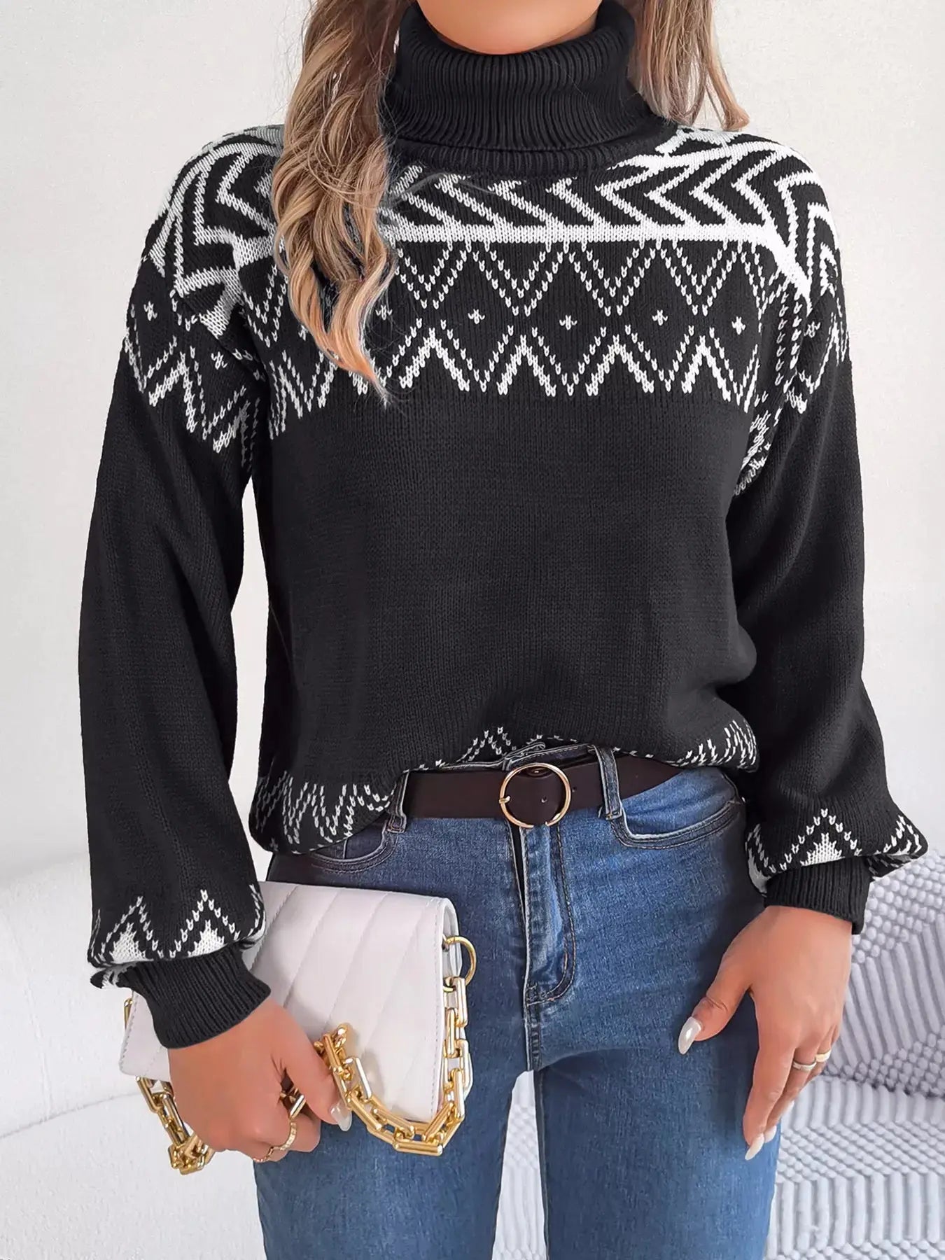 Turtleneck Dropped Shoulder Sweater - Be Bliss Boutique