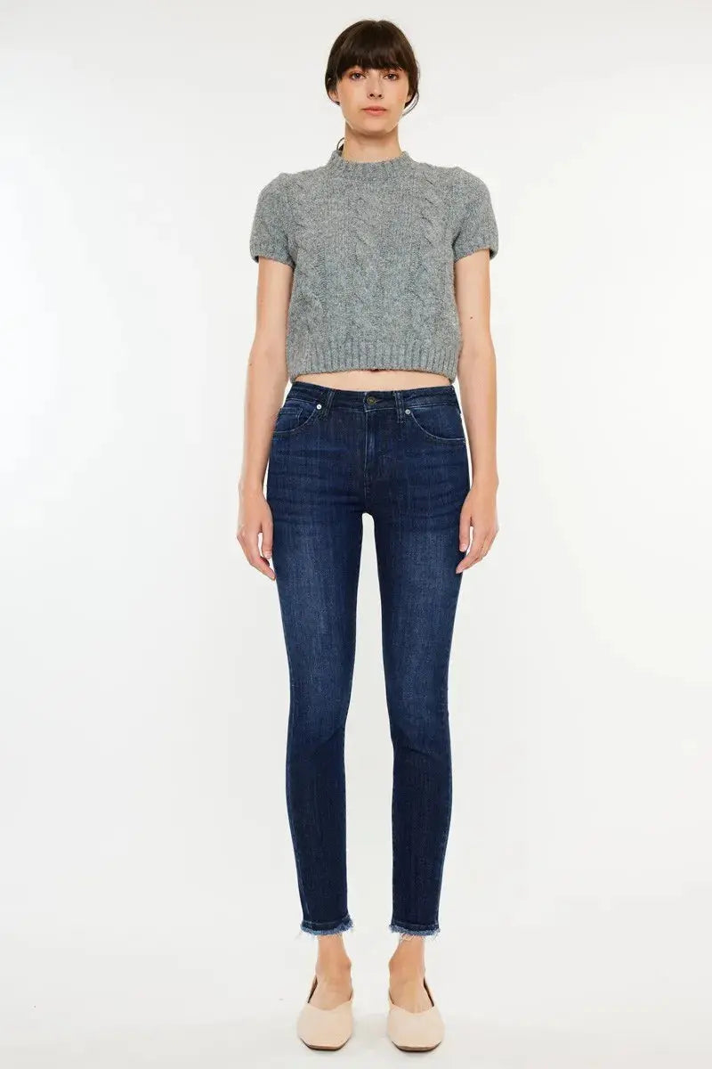 Kancan High-Rise Slim Fit Cropped Raw Hem Jeans - Be Bliss Boutique