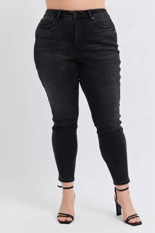 Full Size/Plus Size Mid Rise Tummy Control Skinny Judy Blue Jeans - Be Bliss Boutique