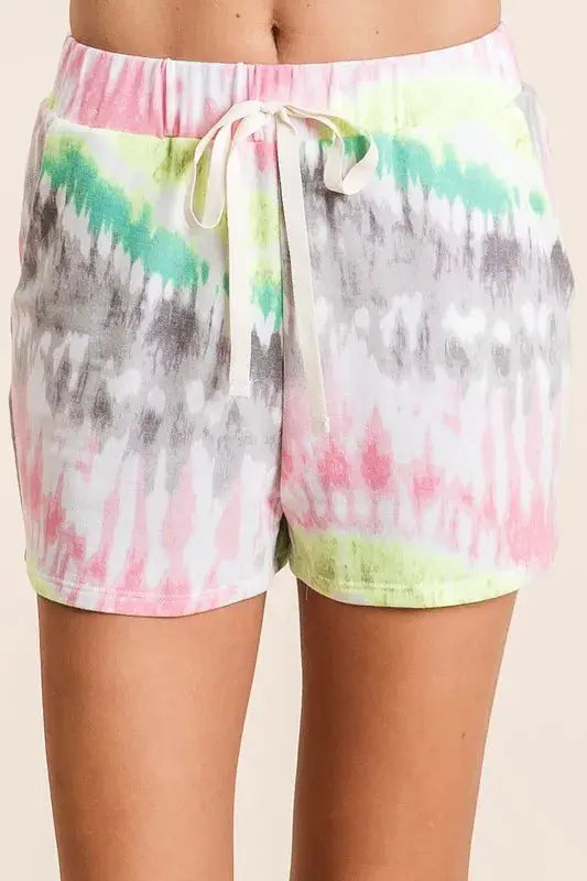 BiBi Womens Tie Dye Shorts with Twill Tape Drawstring - Be Bliss Boutique
