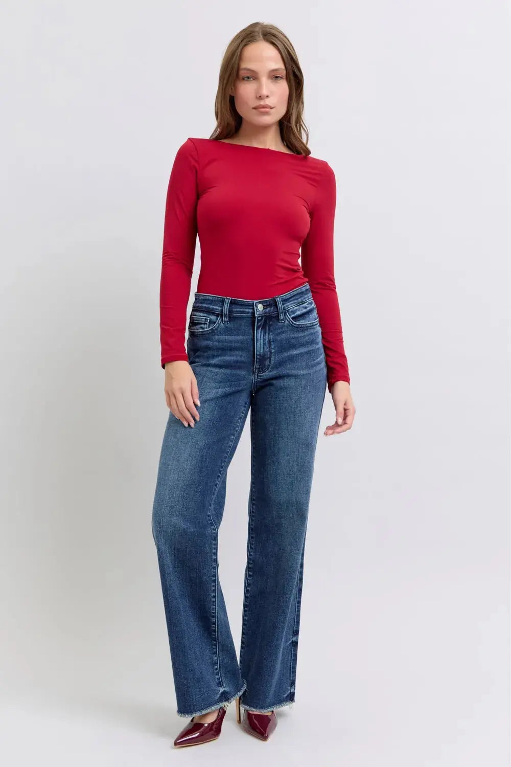 Full Size/Plus Size Raw Hem Mid Rise Judy Blue Jeans - Be Bliss Boutique