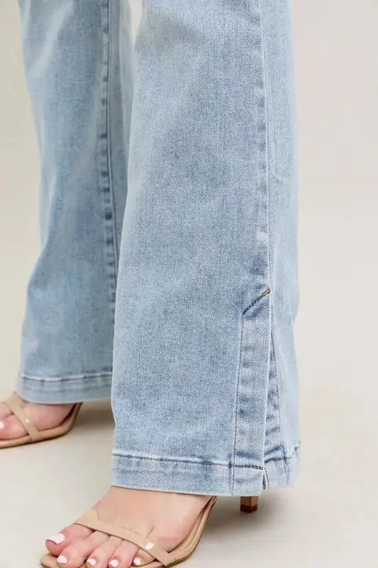 Judy Blue Full Size/Plus Size Tummy Control Vintage Wash Side Slit Slim Boot Jeans - Be Bliss Boutique