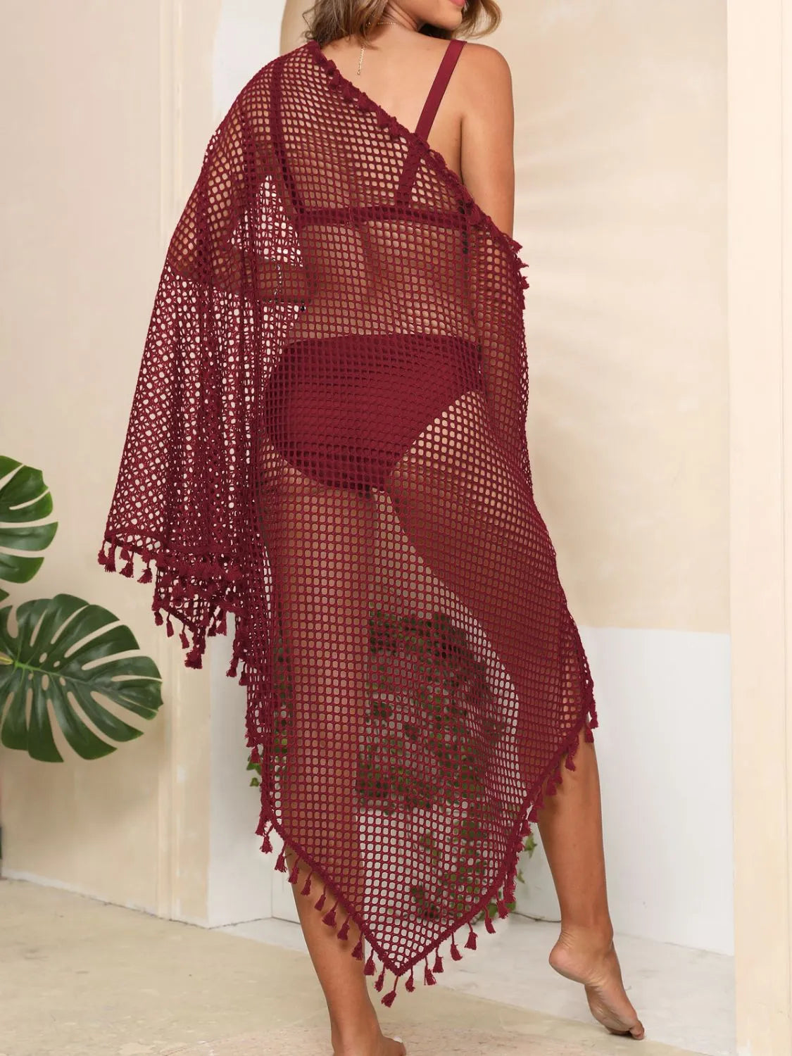Tassel Openwork Swimsuit Cover Up Open Front - Be Bliss Boutique