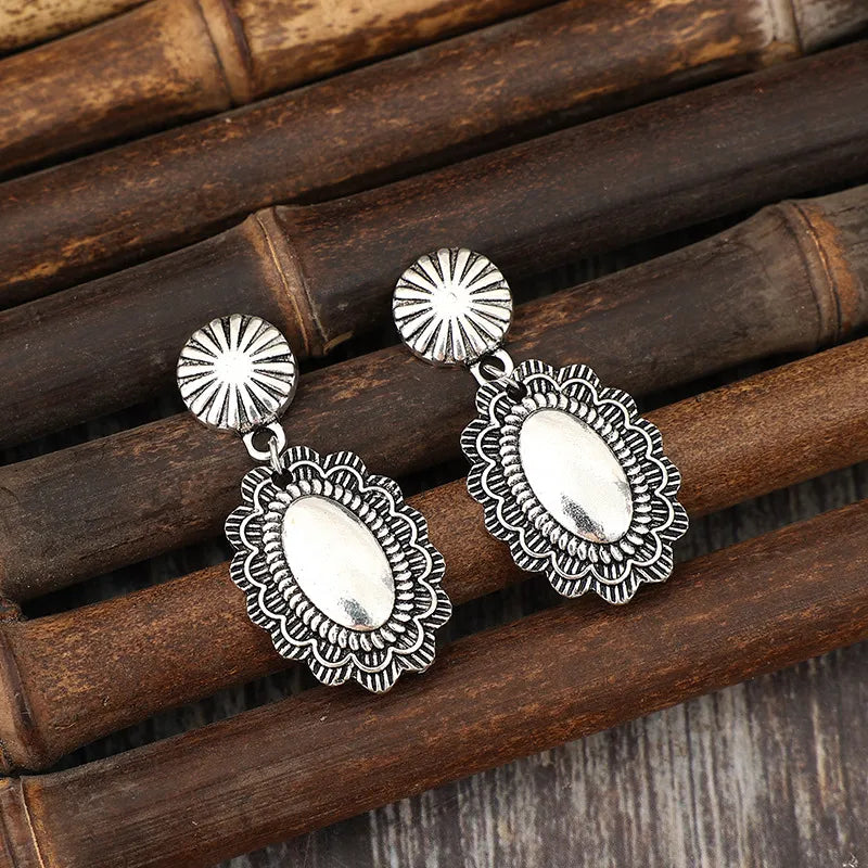 Vintage Floral Engraved Alloy Dangle Earrings - Be Bliss Boutique