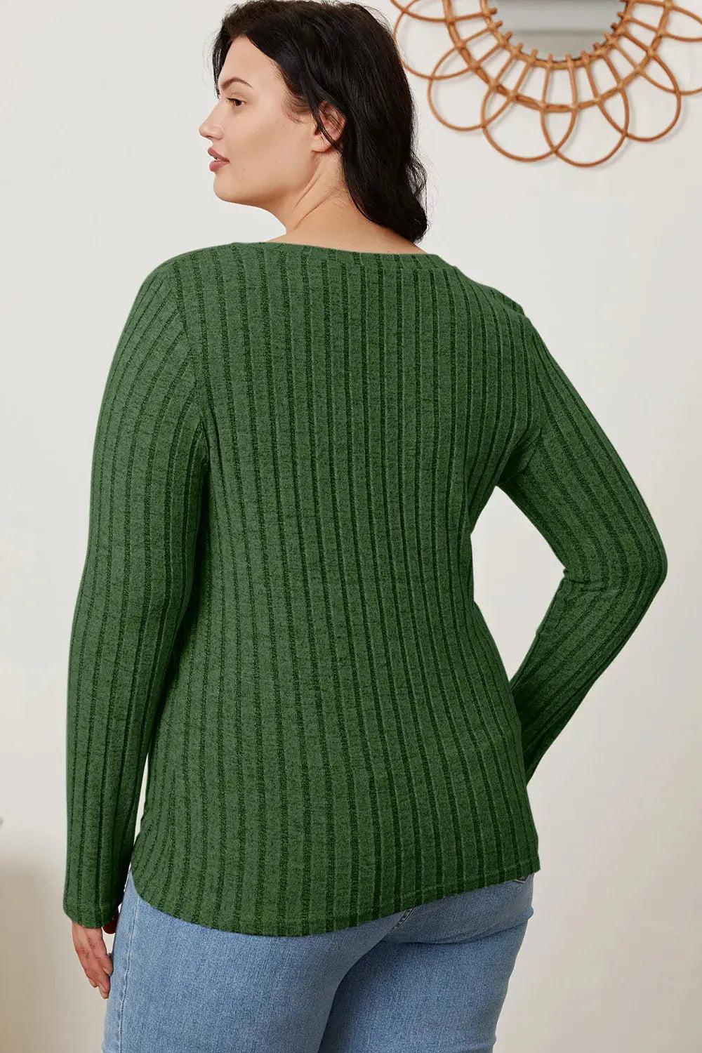 Basic Bae Full Size Ribbed V-Neck Long Sleeve T Shirt for Women - Be Bliss Boutique
