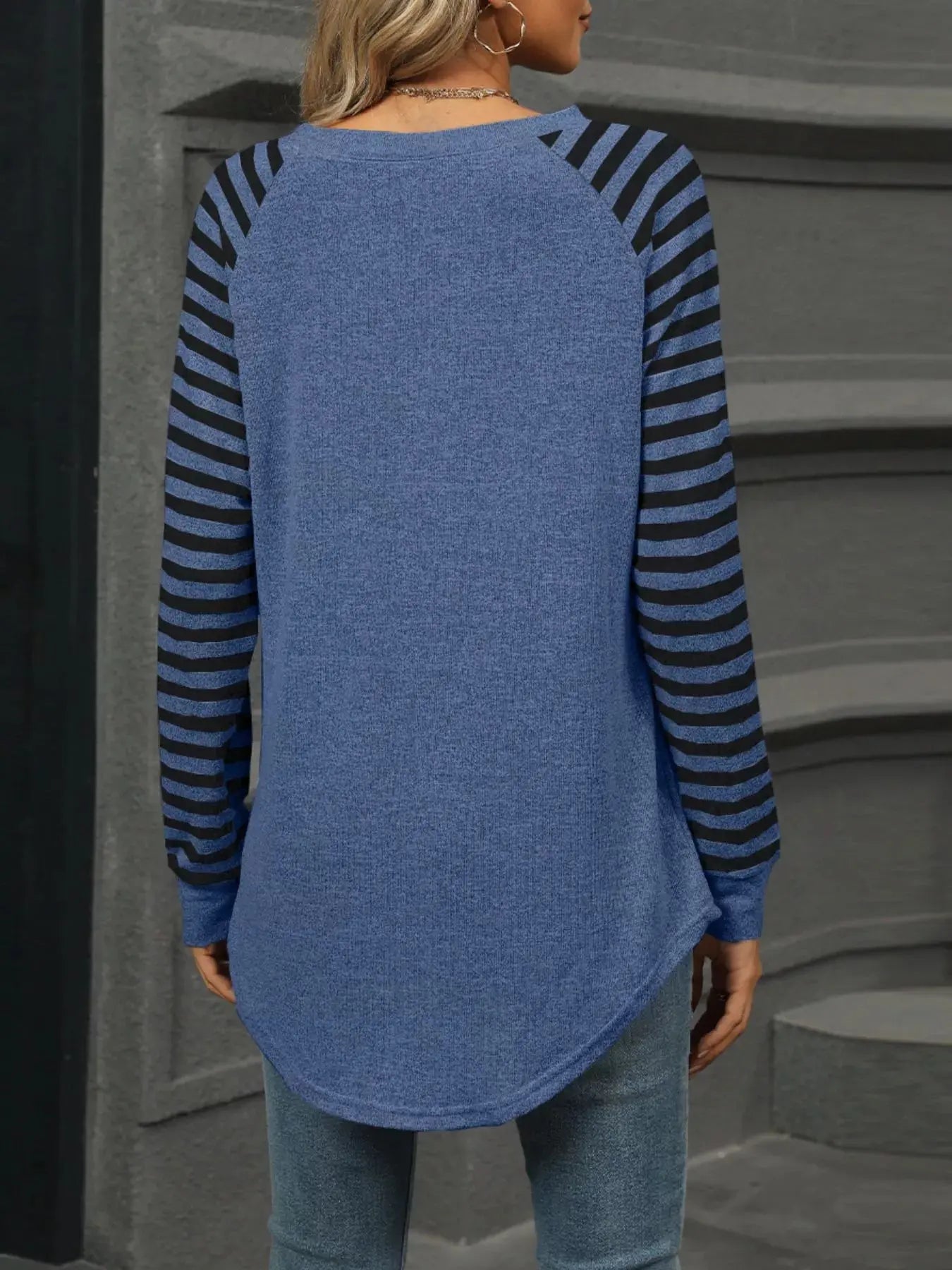 Striped Round Neck Raglan Sleeve T Shirt - Be Bliss Boutique