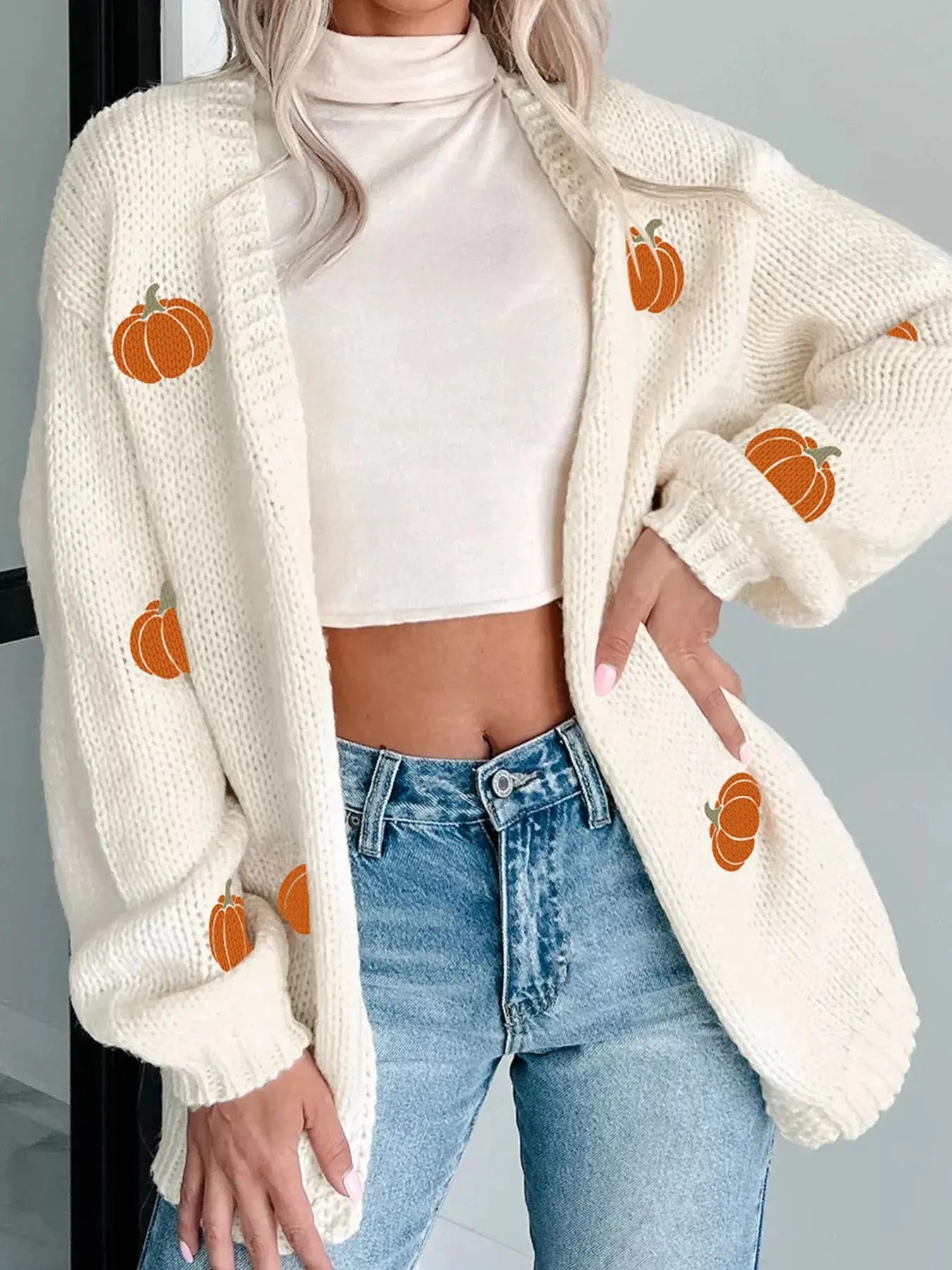 Halloween Pumpkin Embroidered Knit Cardigan - Be Bliss Boutique